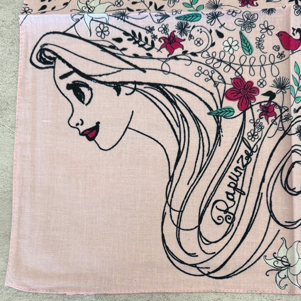 Disney Princess Floral Scarf - Pink and Black vintage handkerchief - Picture 2 of 8